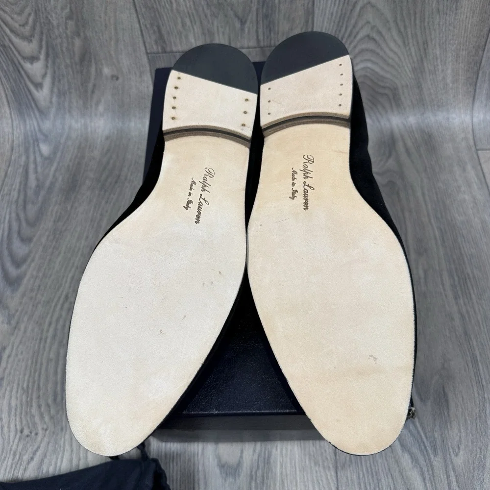 NEW Ralph Lauren Purple Label Alonzo Black Velvet RL Deco Bullion Slippers 12 D